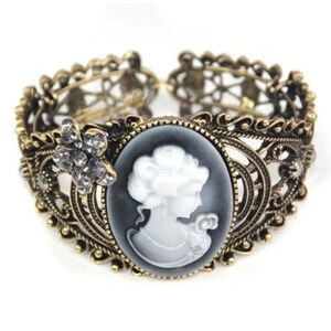 Victorian Antiqued Brass Cameo Cuff Bracelet